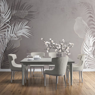 Tapet Leaves On Gray Wall
