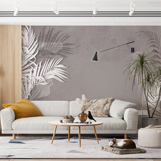 Tapet Leaves On Gray Wall